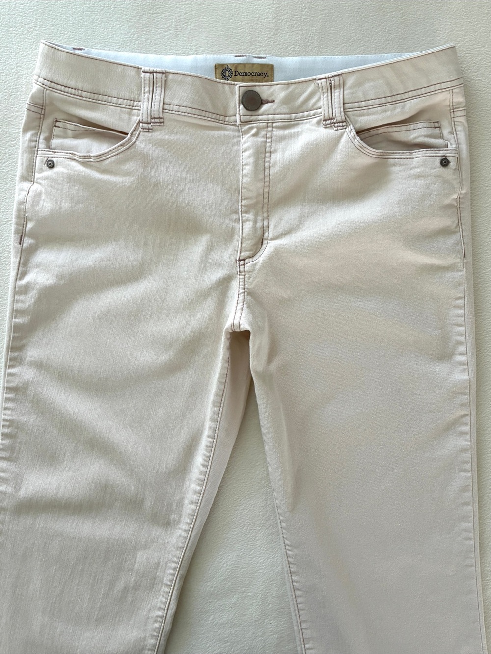 Democracy Cropped Jeans 16 Cream Ivory Straight Leg Stretch Raw Frayed Hem Denim - Picture 3 of 14